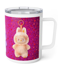 Cute Labubu Style 10oz Insulated Mug - Pink Heart Coffee Cup