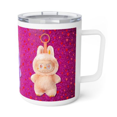 Cute Labubu Style 10oz Insulated Mug - Pink Heart Coffee Cup