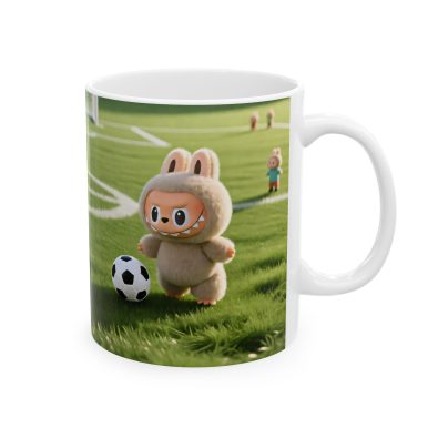 Labubu Soccer Dad Ceramic Mug — Cute Kid Soccer Field Design (11oz & 15oz)