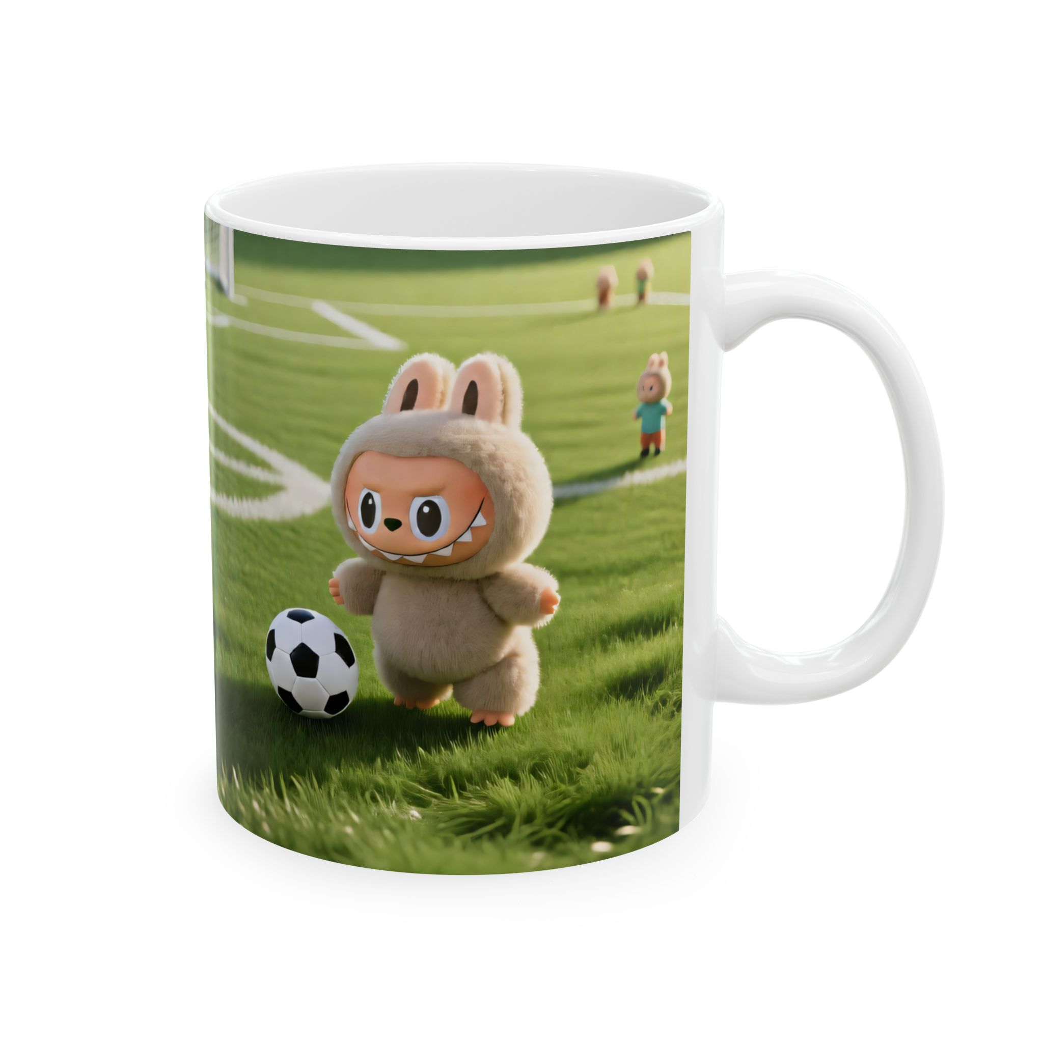 Labubu Soccer Dad Ceramic Mug — Cute Kid Soccer Field Design (11oz & 15oz)