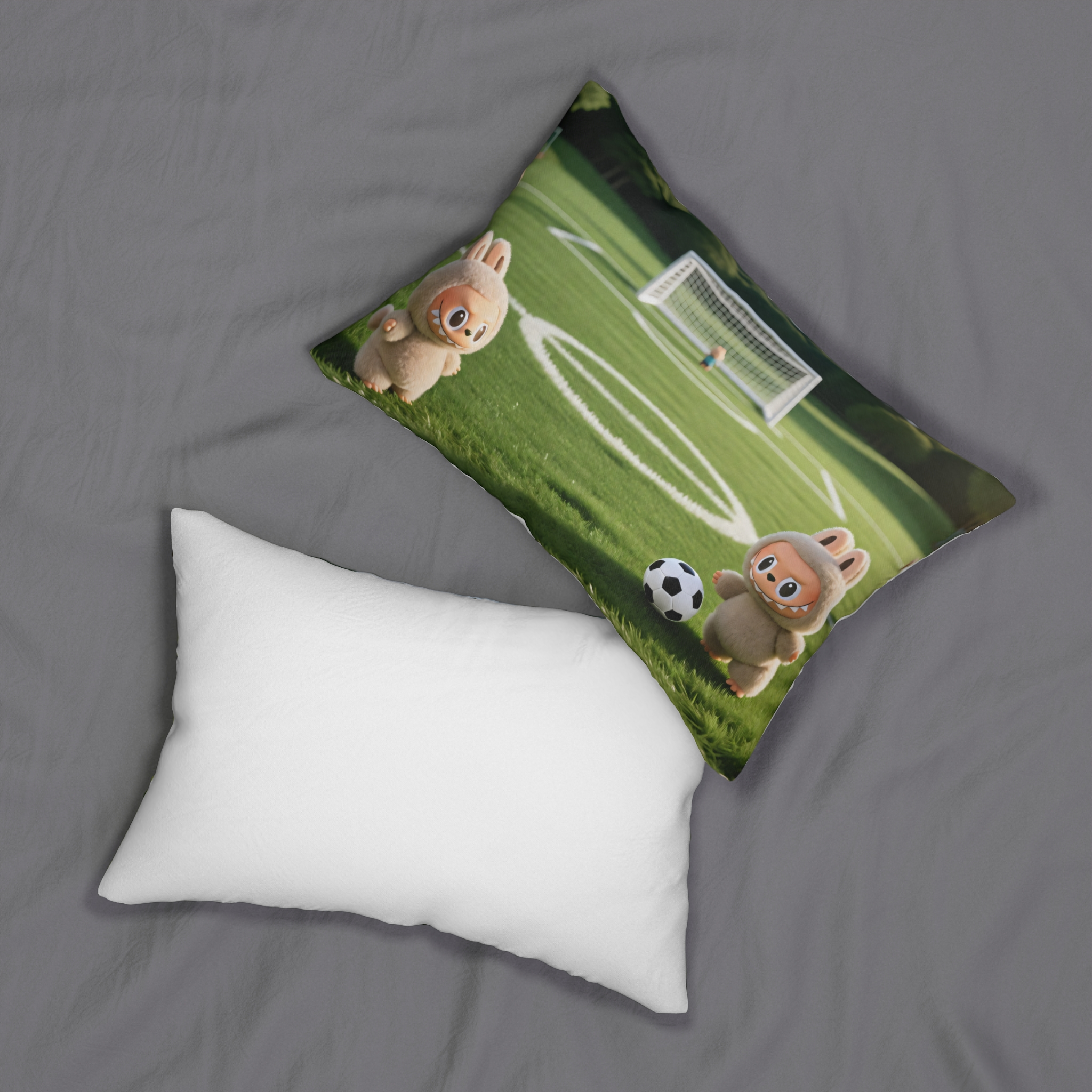 Cute Soccer Labubu Pillow — Kids’ Plush Field Throw Pillow - Image 4