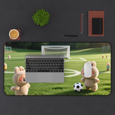 A playful soccer field mousepad featuring a cute bunny in a football jersey, perfect for kids and fans