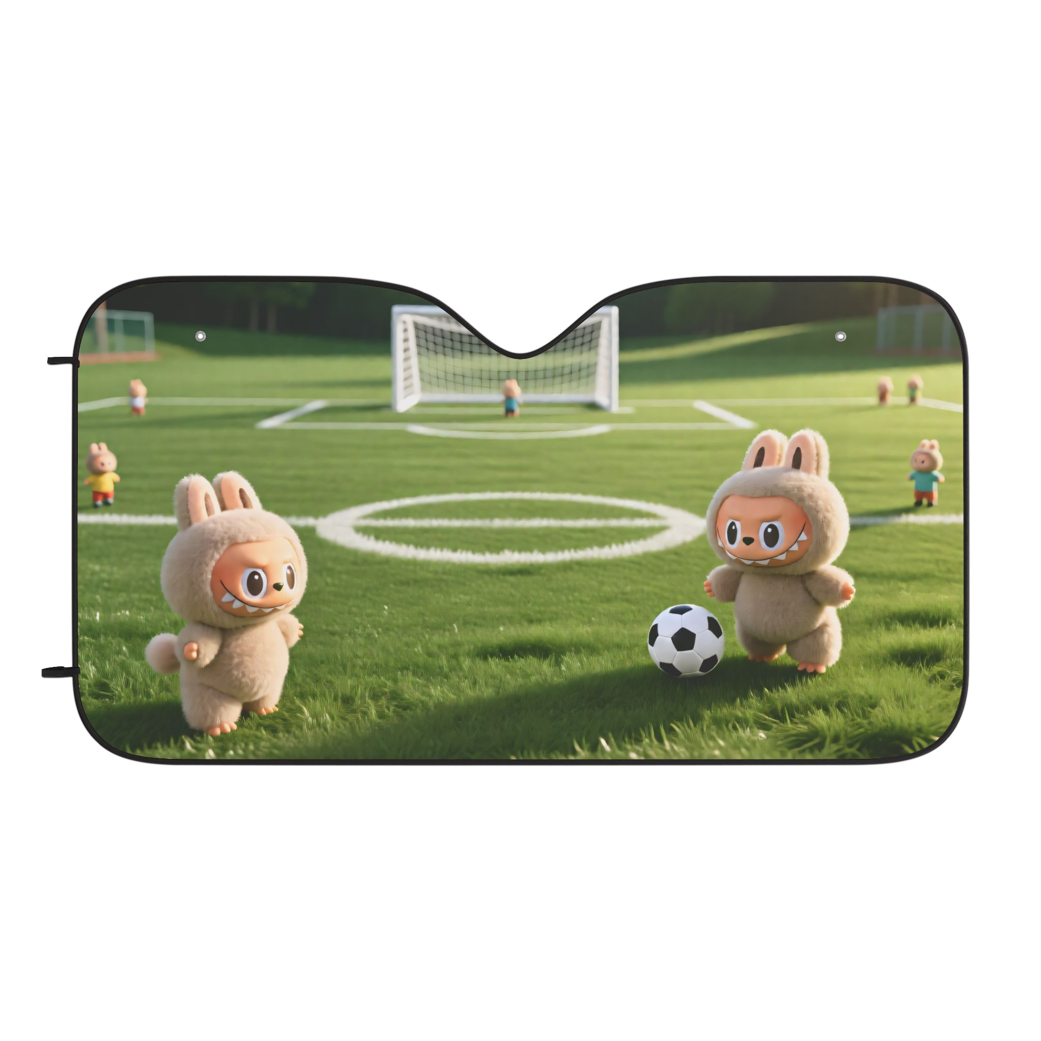 Cute Labubu Soccer Car Sun Shade — UV Protection Windshield Cover - Image 2