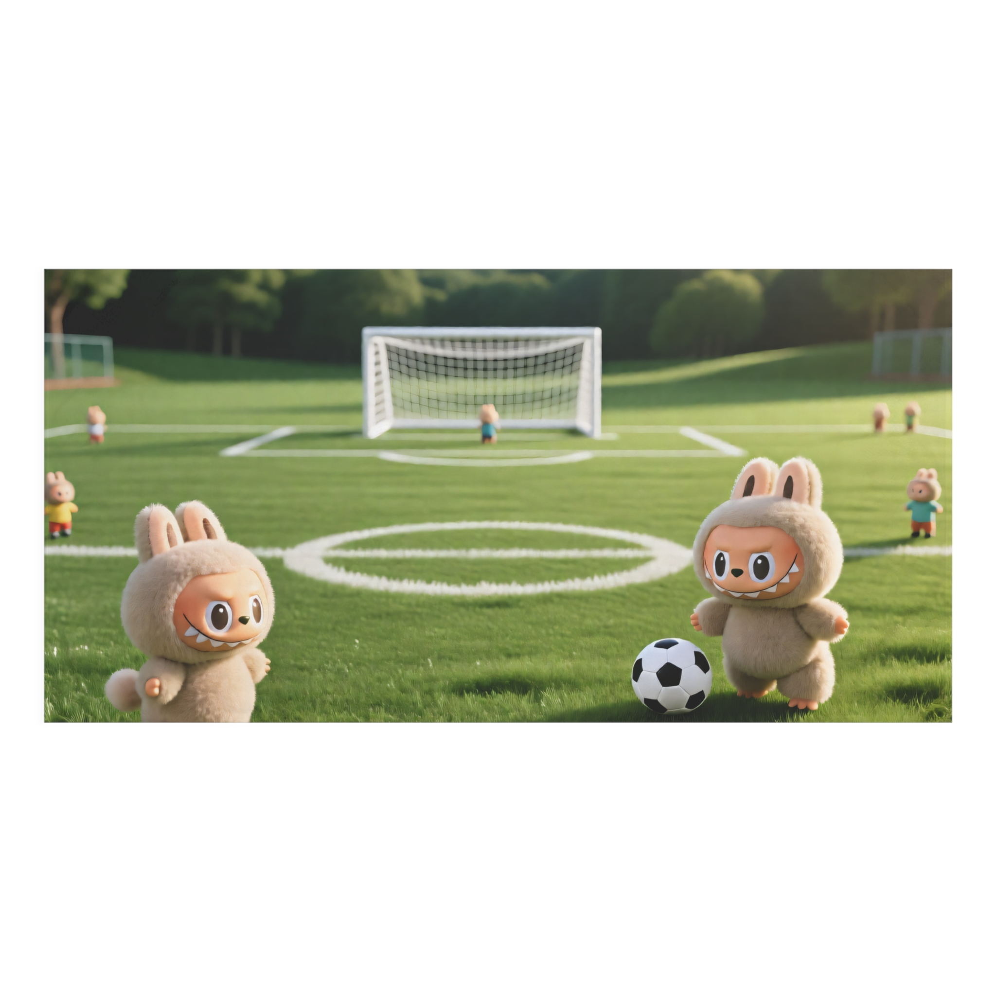 Cute Soccer Labubu Beach Towel — Plush Character Football Field Design - Image 3