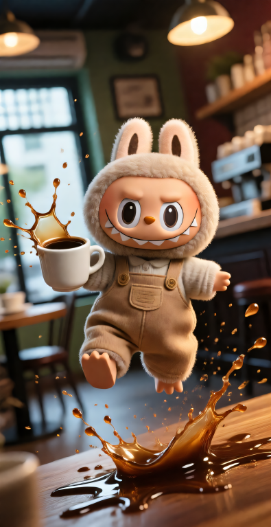 Alternative view of Labubu Coffee Fitted Sheet — Cute Labubu Bedding