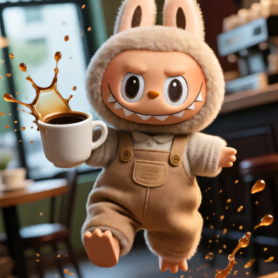 A fitted sheet featuring a playful coffee cup pattern in warm brown tones, designed for the Labubu bedding collection