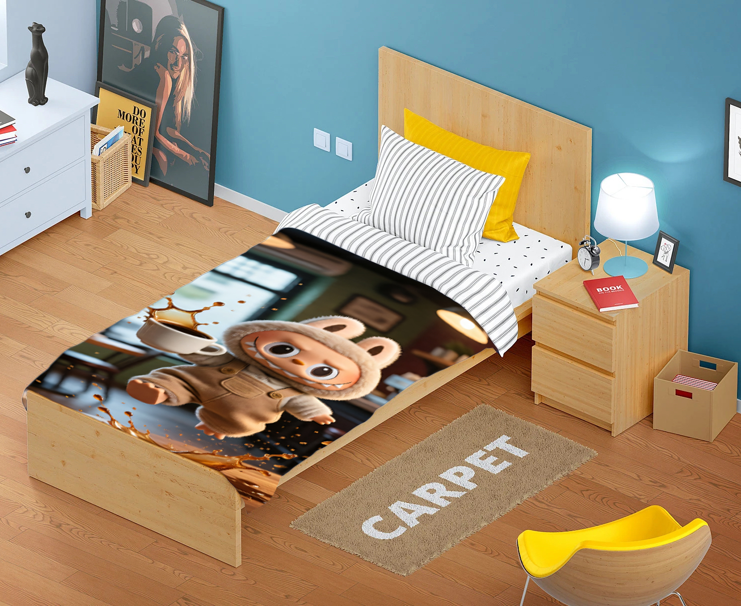 Labubu Coffee Fitted Sheet — Cute Labubu Bedding