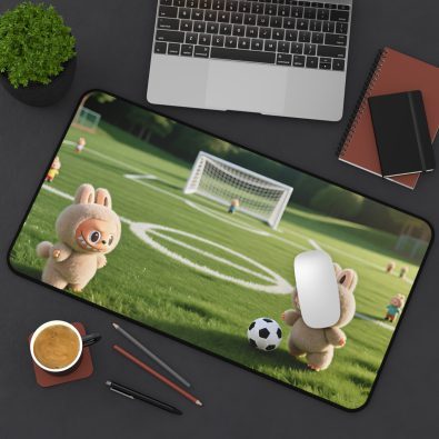 A playful soccer field mousepad featuring a cute bunny in a football jersey, designed for kids and fans