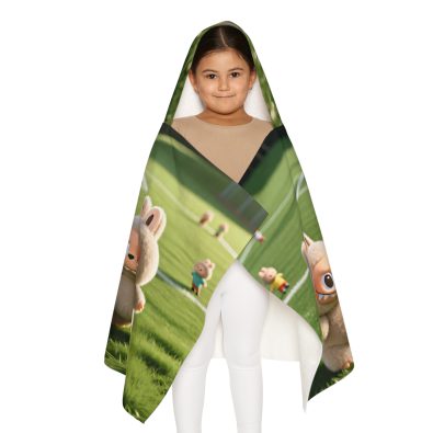 Youth Hooded Labubu Towel — Cute Bunny Soccer Kids' Beach & Swim Poncho