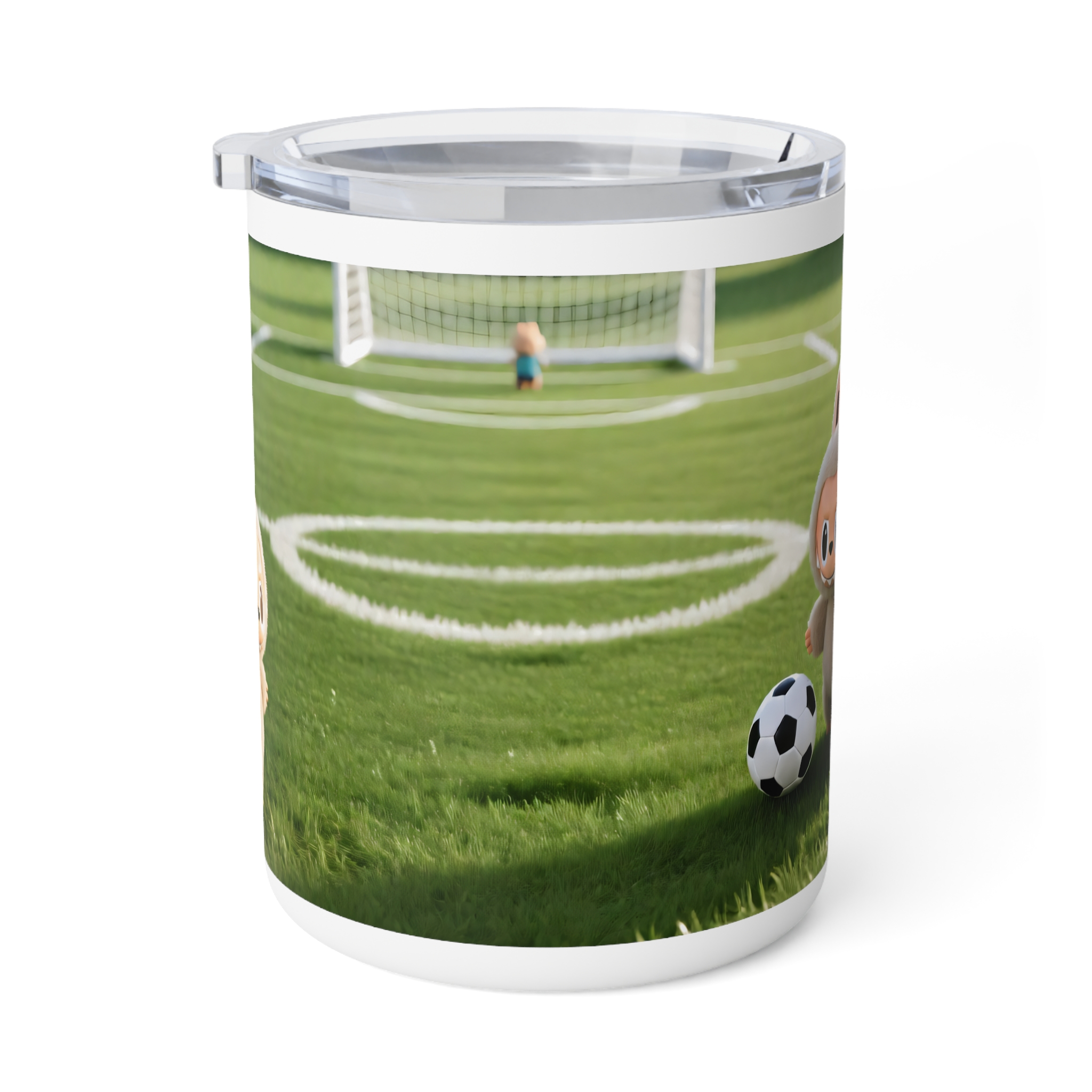 Labubu Soccer Field 10oz Insulated Coffee Mug – Cute Goalkeeper Cartoon Design - Image 3