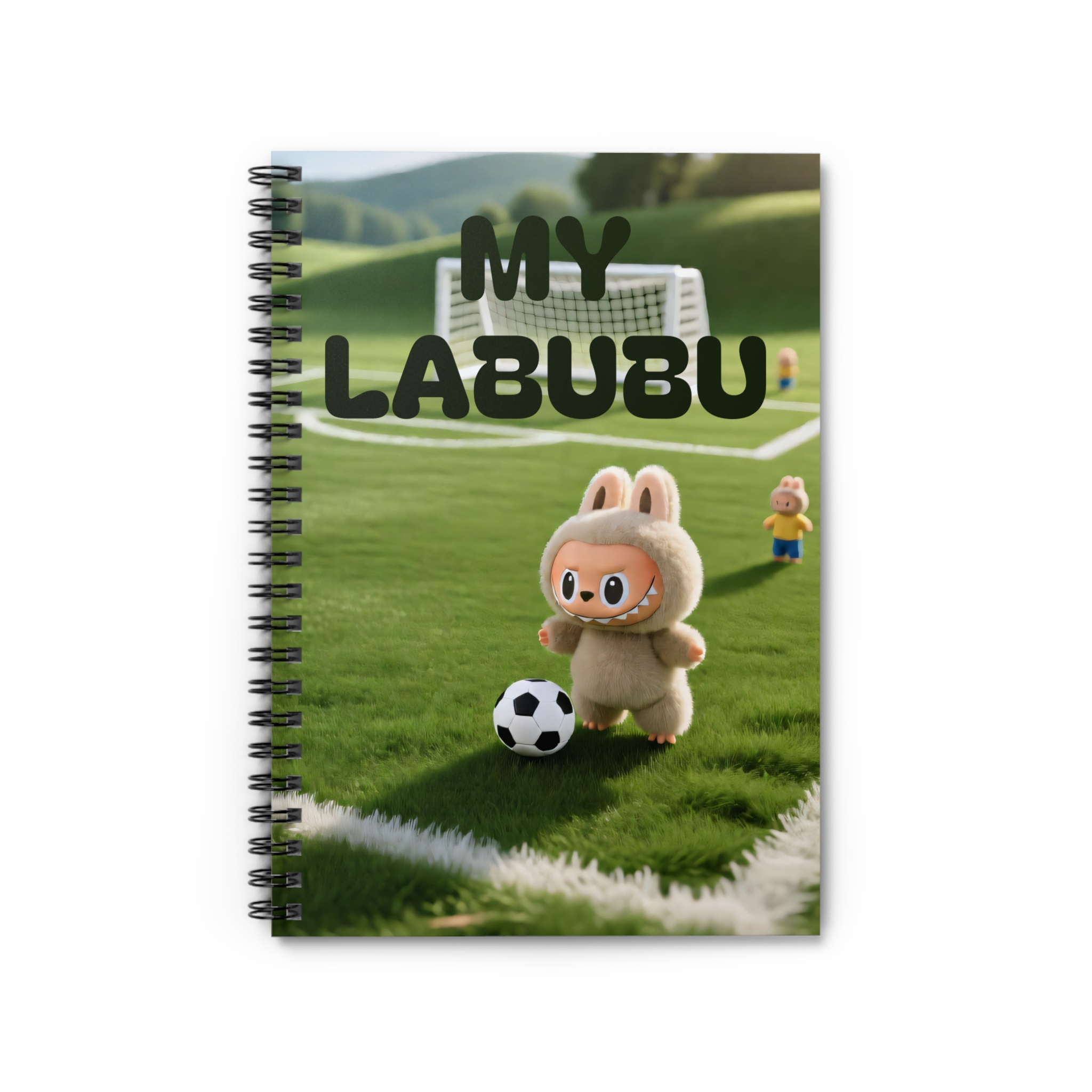 Labubu Playing Soccer Ruled Spiral Notebook — Soccer Diary for Kids