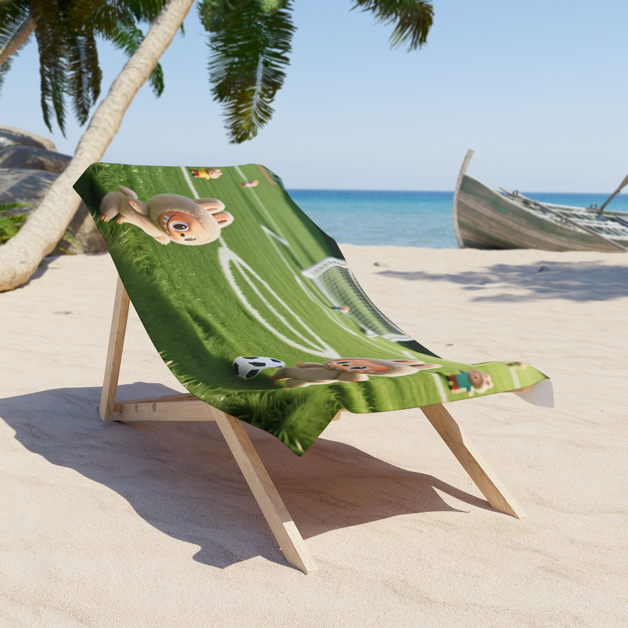 Soccer Labubu Beach Towel — Cute Plush Rabbit Soccer Field Design - Image 2