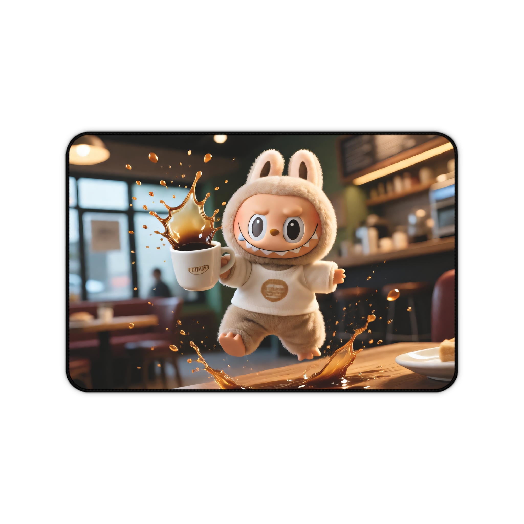 Labubu "Coffee Catastrophe" Desk Mat — Funny Spilled Coffee Office Decor — Anti-Slip Large Mousepad for Labubu Fans
