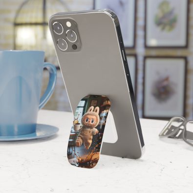 Alternative view of Labubu "Coffee Mishap" Phone Click-On Grip — Funny Labubu Kickstand & Holder — Clumsy Monster Phone Accessory