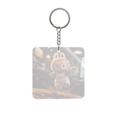 Alternative view of Labubu "Square Coffee Splash" Keychain — Funny Acrylic Bag Charm — Relatable Coffee Shop Accessory
