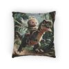 Labubu T-Rex Adventure Woven Pillow — Retro Dinosaur Jungle Decor 17"x18"