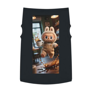 Premium pet tank top featuring Labubu doll and coffee leap design