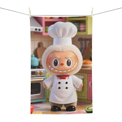 Labubu microfiber tea towel featuring a cute Ched character design in pastel colors
