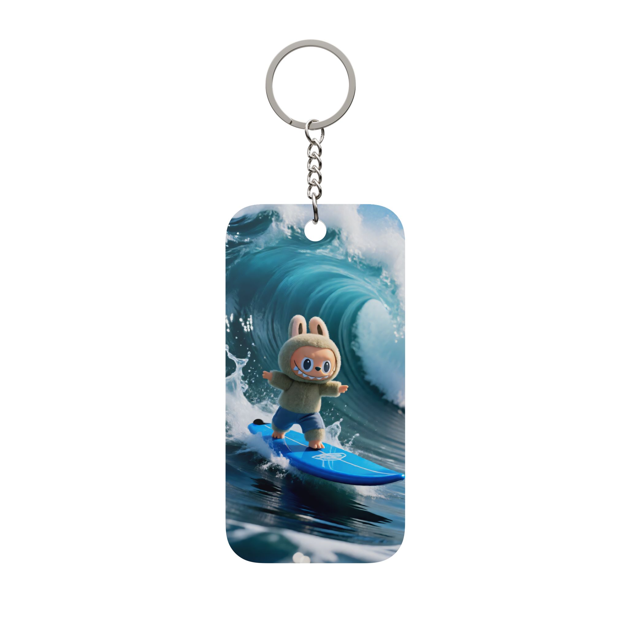 Surfing Bunny Keychain Charm – Double-Sided Cute Surfboard Keyring - Image 2