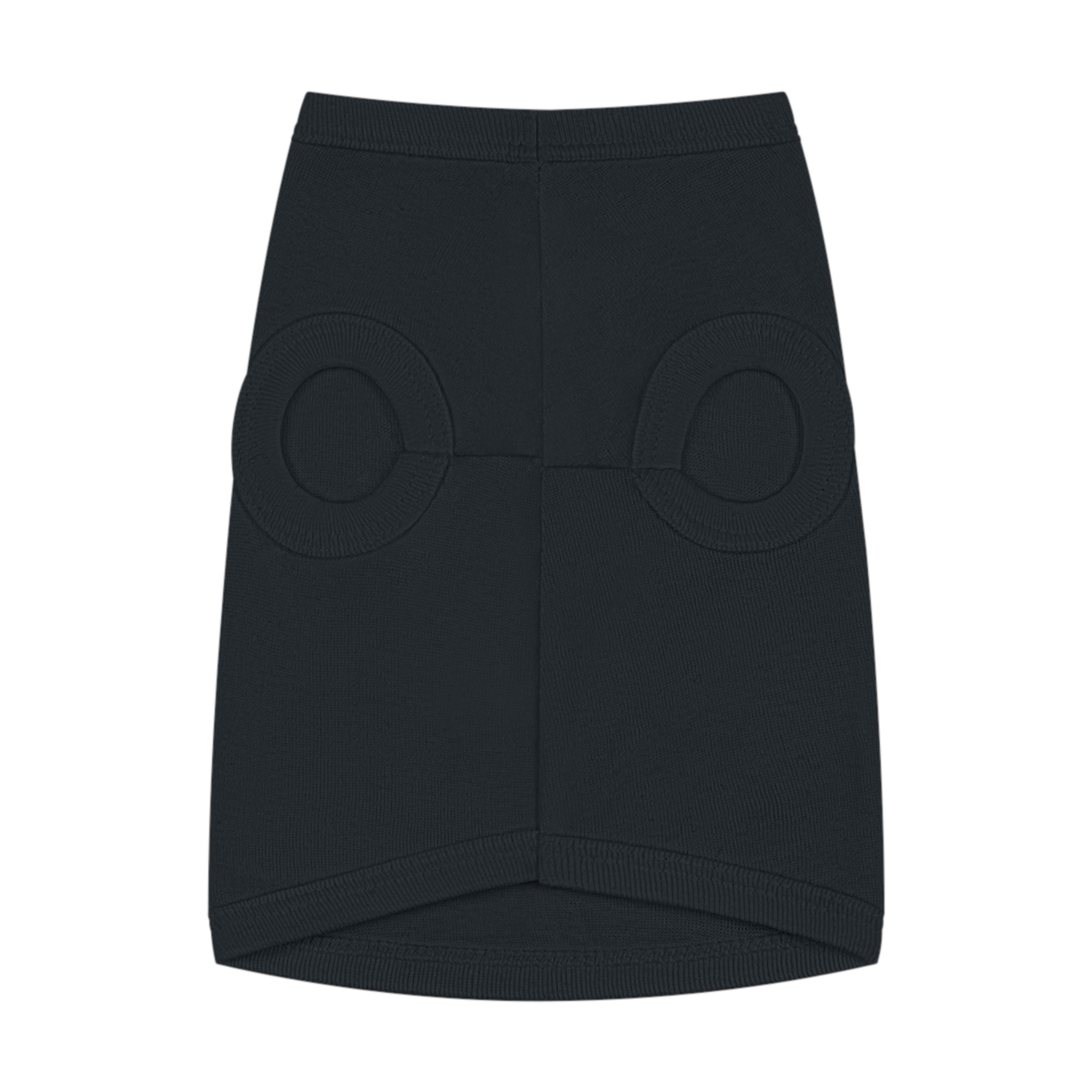 A playful dog wearing a surfing bunny tank top with a colorful surfboard design