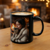 Christmas Bonfire Lady Hot Cocoa Black Mug — Cozy Holiday Coffee Cup (11oz)