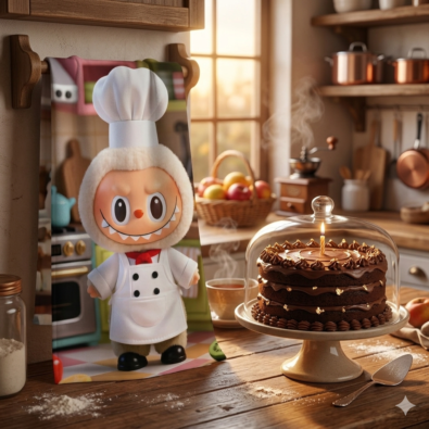 Labubu microfiber tea towel featuring a cute Ched character design in pastel colors