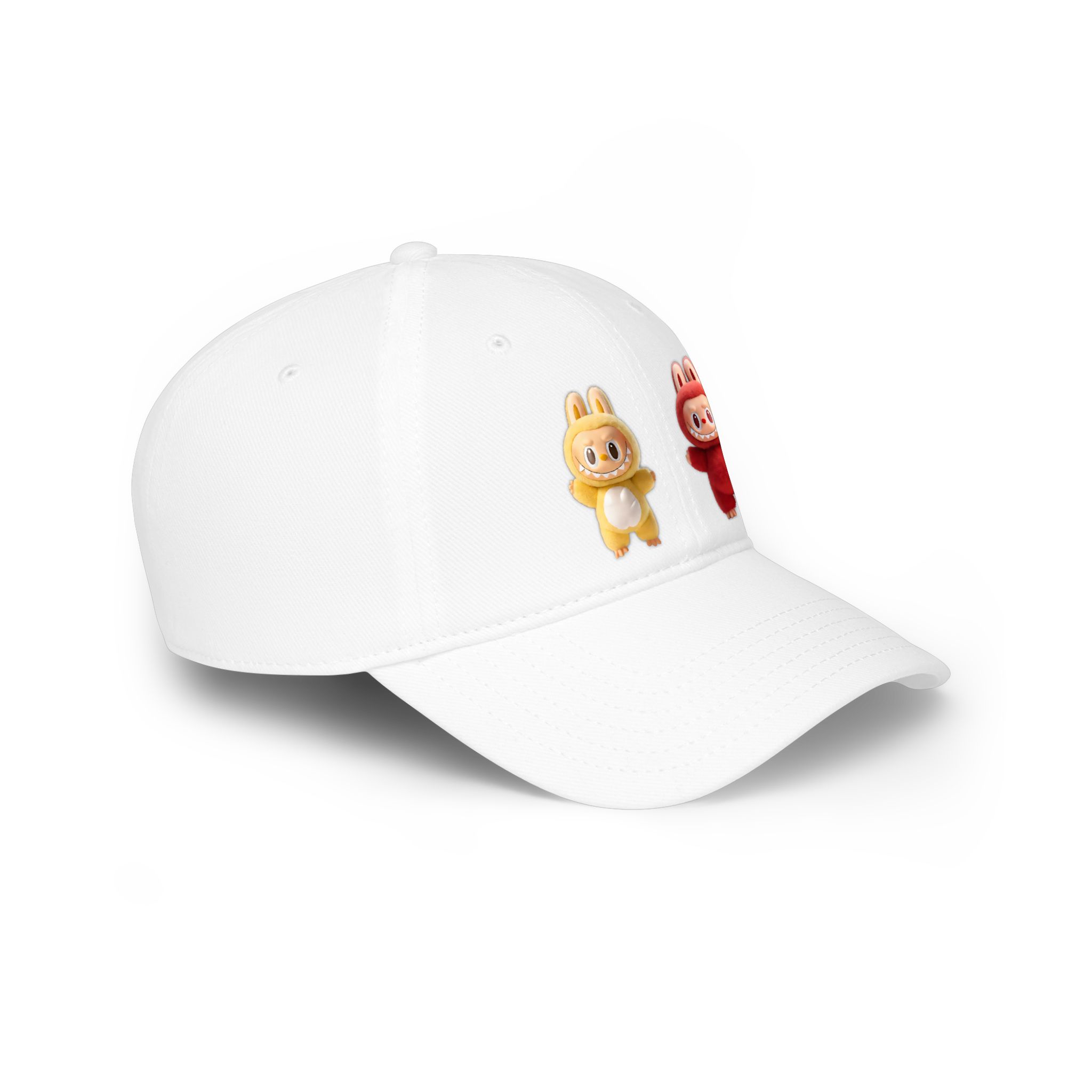 Labubu "Double Trouble" Coffee Cap – Red & Yellow Labubu Plush Duo Hat Red and yellow Labubu plush duo baseball cap featuring two funny character designs