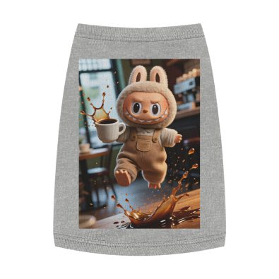 Premium pet tank top featuring Labubu doll and coffee leap design