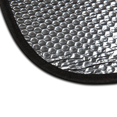 Labubu soccer car sun shade in bright blue and white colors covering a car windshield