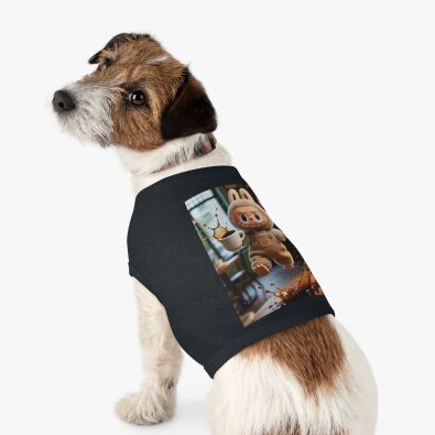 A stylish tank top featuring a playful Labubu doll and a coffee cup graphic, perfect for pet lovers