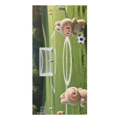 Alternative view of Cute Soccer Labubu Beach Towel — Plush Character Football Field Design