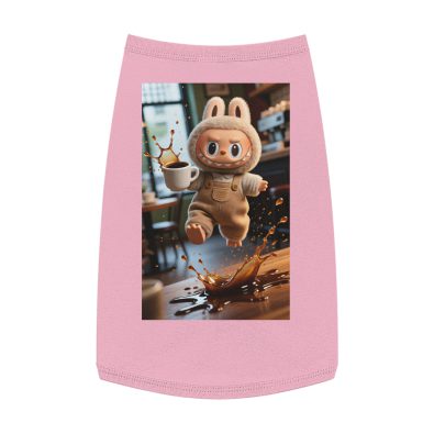 A stylish tank top featuring a playful Labubu doll and a coffee cup design for pet lovers