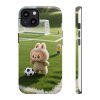 A colorful phone case featuring a playful bunny holding a soccer ball, designed for kids and sports enthusiasts