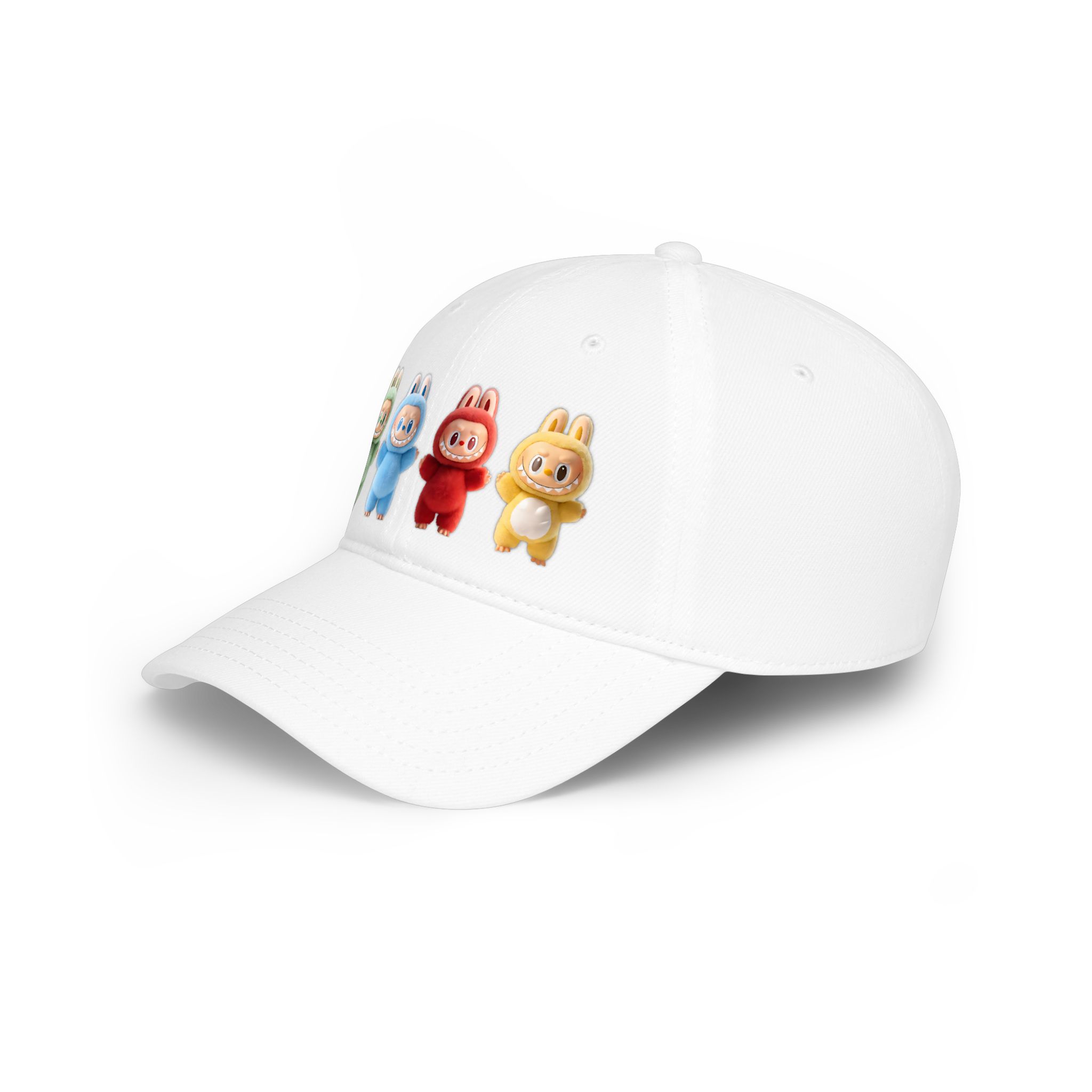 Labubu "Coffee Chaos Squad" Cap – Colorful Multi‑Character Labubu Hat Colorful multi‑character Labubu hat featuring red, yellow, blue and green designs