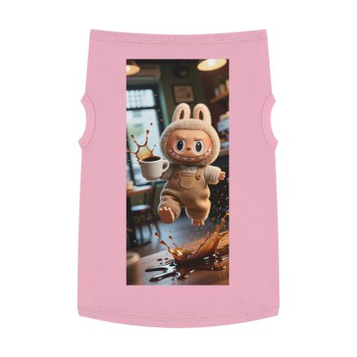 A stylish tank top featuring a playful Labubu doll and a coffee cup graphic, perfect for pet lovers