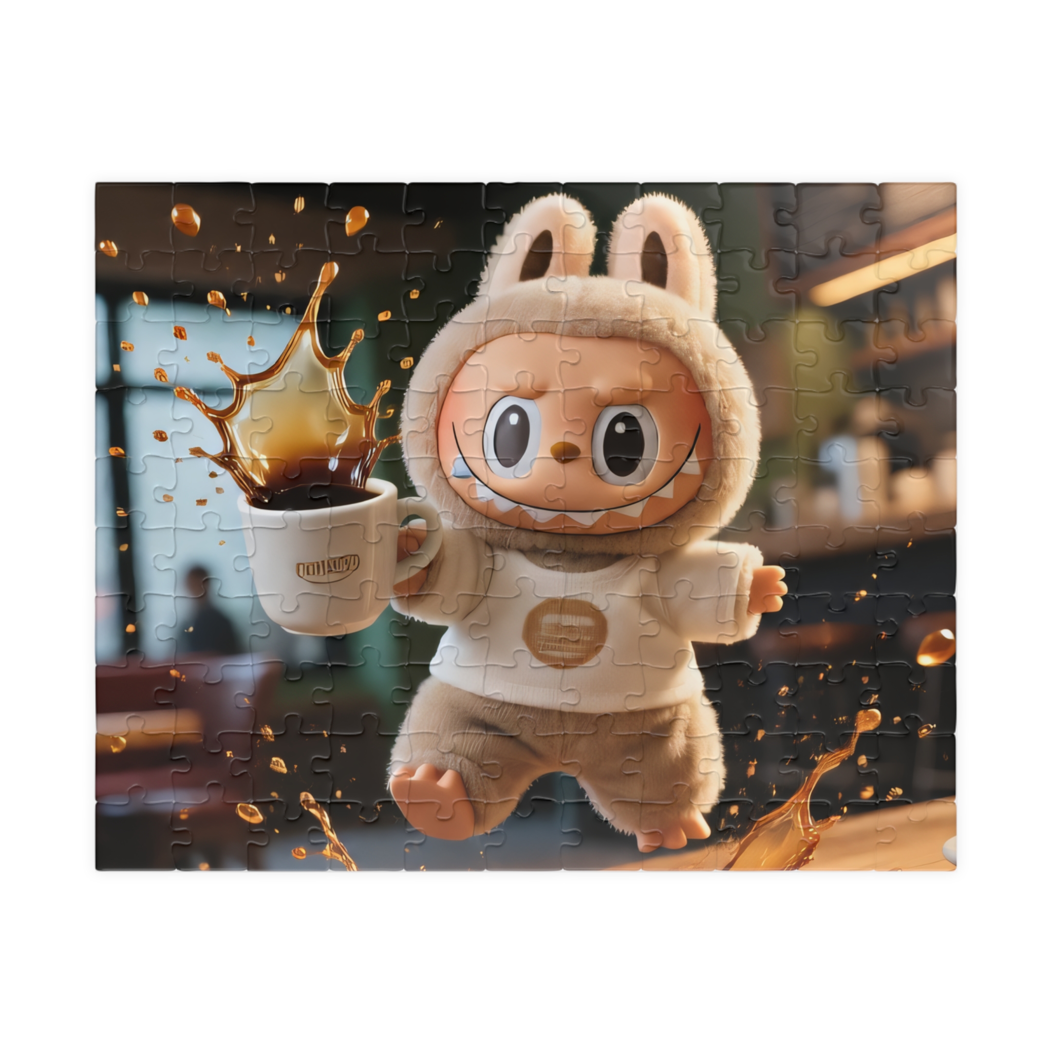 Labubu "Coffee Disaster" Jigsaw Puzzle – Funny Spilled Coffee Design A jigsaw puzzle featuring a humorous spilled coffee scene, showcasing the Labubu brand and relatable art style