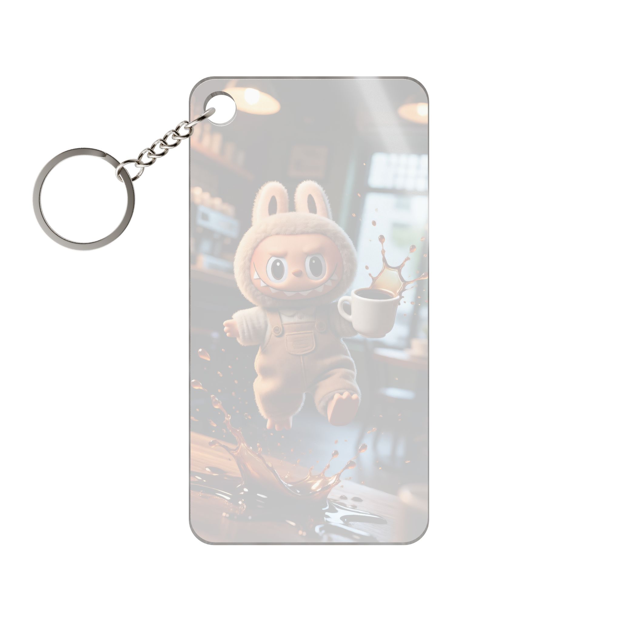 Labubu "Coffee Mishap" Acrylic Keychain – Funny Spilled Coffee Charm Acrylic keychain featuring a humorous spilled coffee design by Labubu
