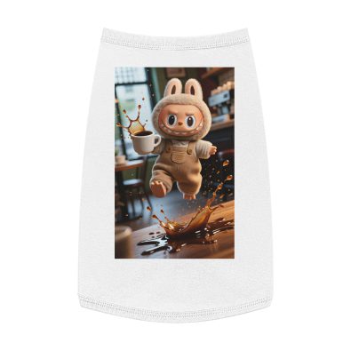 A stylish tank top featuring a playful Labubu doll and a coffee cup graphic, perfect for pet lovers