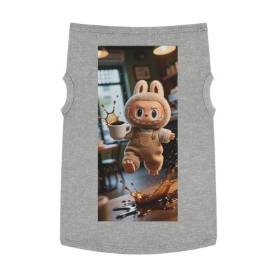 A stylish tank top featuring a playful Labubu doll and a coffee cup graphic, perfect for pet lovers