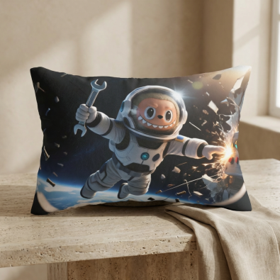 Cute cartoon astronaut pillow floating in space