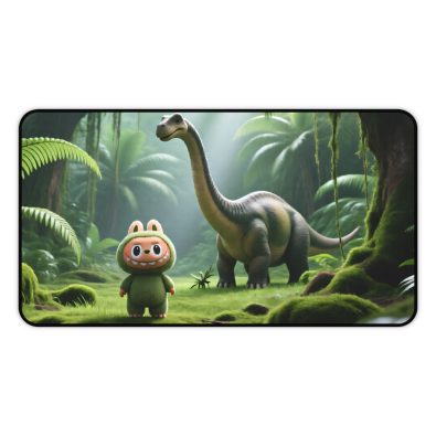 A vibrant dinosaur-themed mousepad featuring a green football field design with cartoon dinosaurs and bright colors, perfect for kids and sports fans.