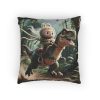 Woven dinosaur pillow in jungle pattern