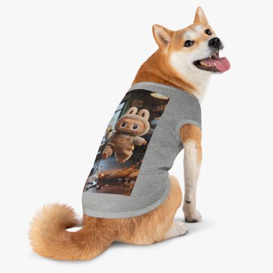 Premium pet tank top featuring a playful Labubu doll and coffee cup design