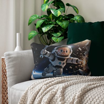 Cute cartoon astronaut pillow floating in space