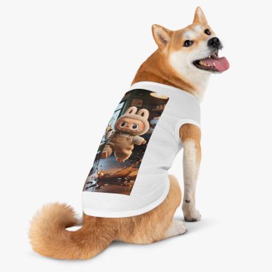 A stylish tank top featuring a playful Labubu doll and a coffee cup graphic, perfect for pet lovers
