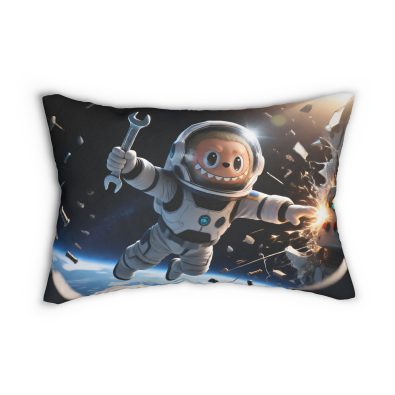 Cute cartoon astronaut pillow floating in space