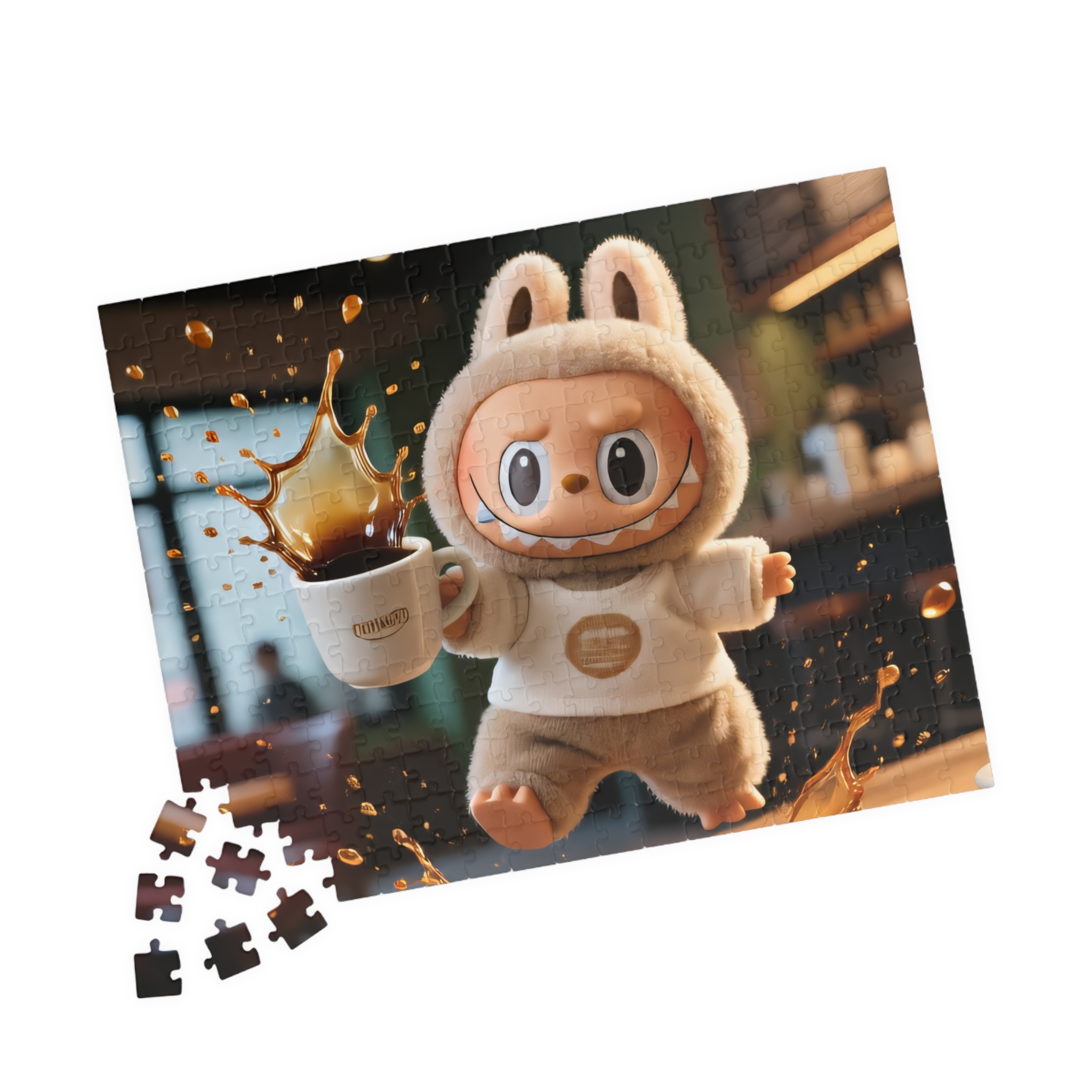 Labubu "Coffee Disaster" Jigsaw Puzzle – Funny Spilled Coffee Design A jigsaw puzzle featuring a humorous spilled coffee scene by Labubu